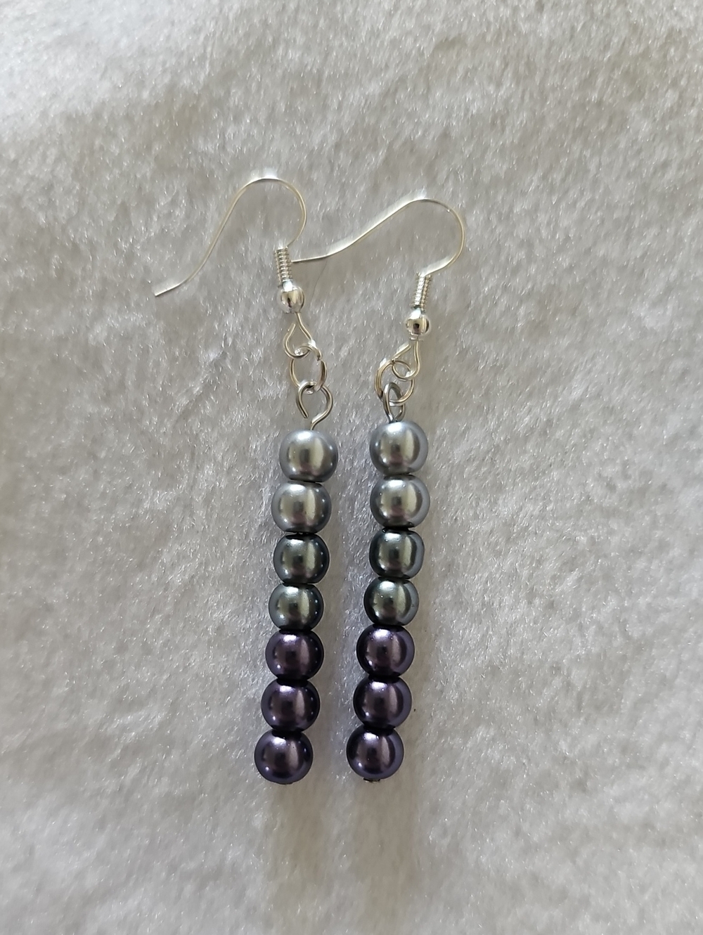 Elegant Purple and Gray Faux Pearl Drop Earrings